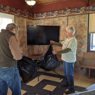 Jim Koelliker and Carla Bishop - blocking the light with garbage bags